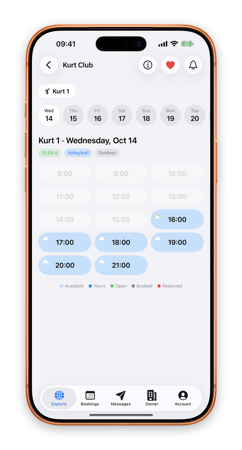 Live slot grid in BookingBerg