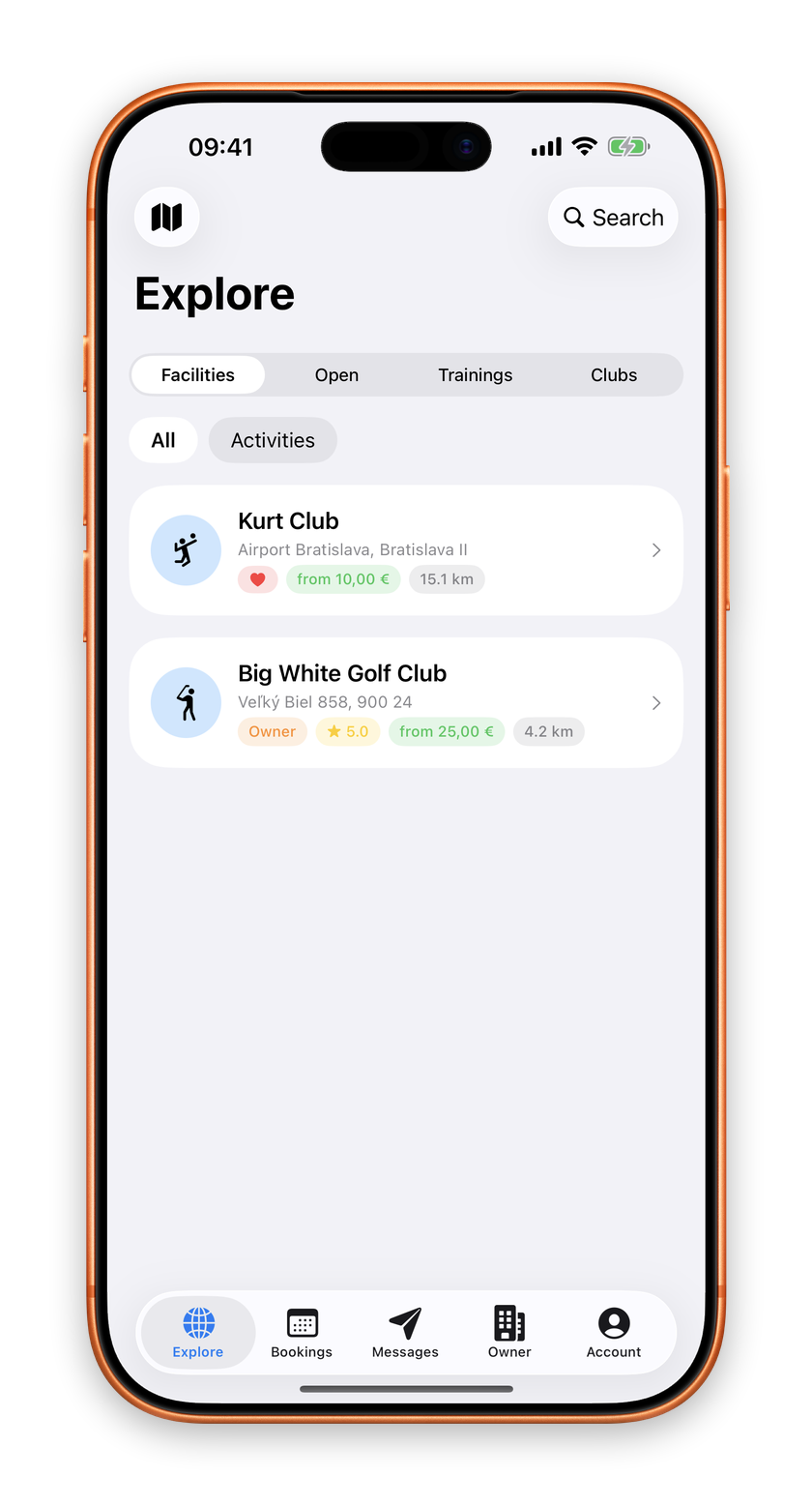 Explore in BookingBerg: places near you, filtered by activity