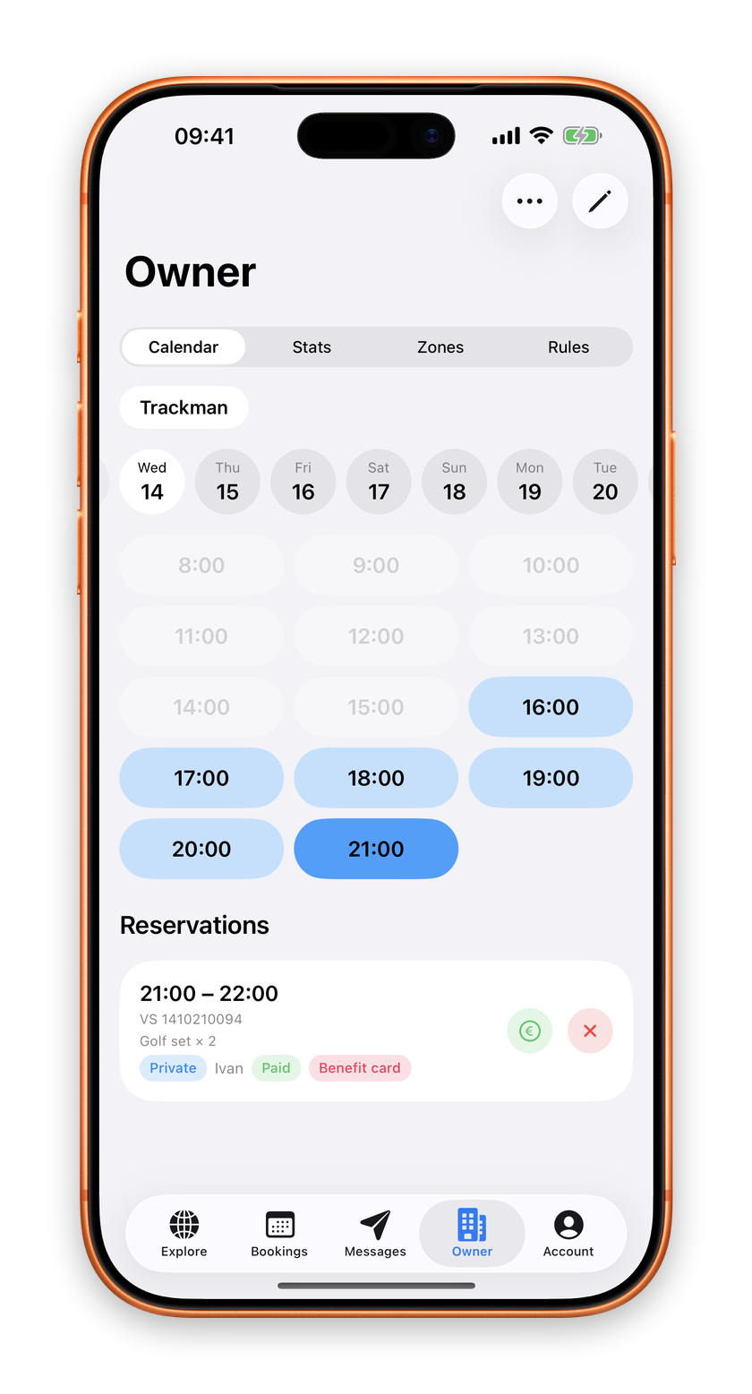 Owner calendar in BookingBerg