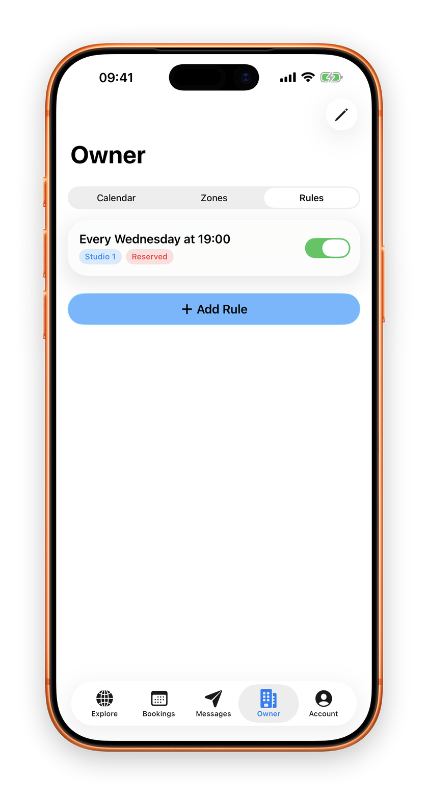 A weekly rule: every Wednesday at 19:00